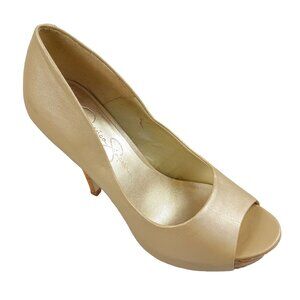 Jessica Simpson Women's Amandax Cream 4.5 Inch Stiletto Pump Peep Toe Size 6.5 B